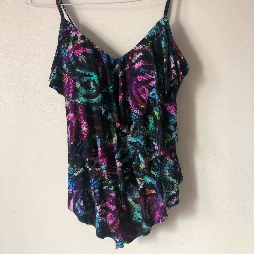 ❤️Magicsuit Rita Ruffle Tiered Multicolored Swim Swimwear Tankini Tank Top Sz 10